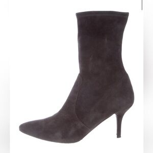 Grey Suede Pull On Ankle Boots